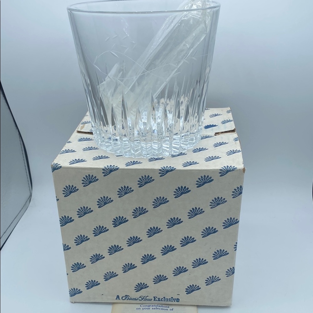 VTG Princess House Highlights 24% lead Crystal Ice bucket w/ tongs & box #863